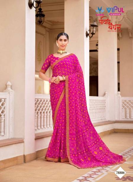Pink Colour Pavitra Bandhan by Vipul Chiffon Wear Sarees Wholesale Clothing Suppliers In India 78806