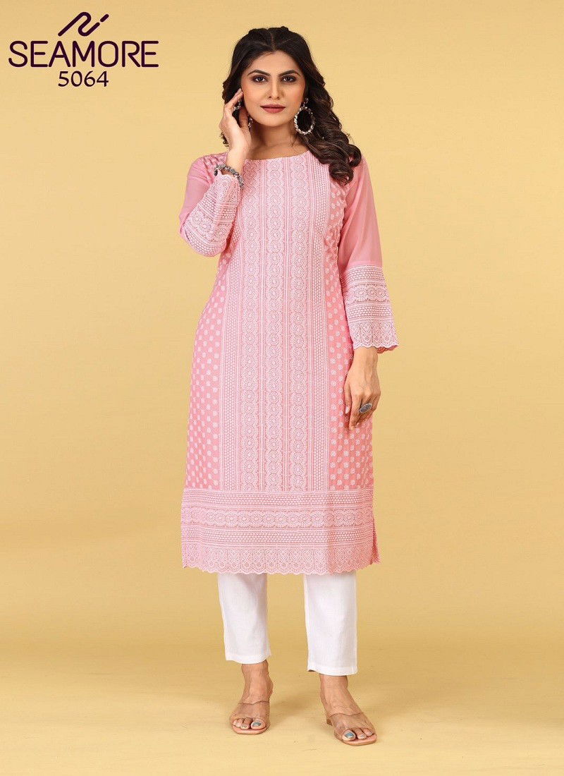 Pink Colour Pink Palak Vol 3 By Seamore Lakhnavi Georgette Designer Kurti Wholesale Online 3064