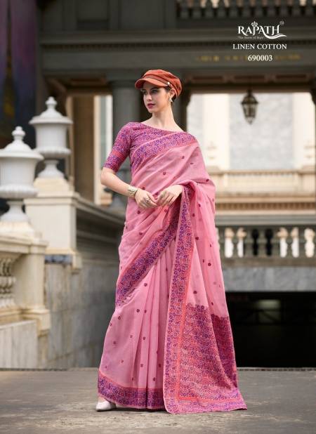 Pink Colour Prajanya By Rajpath Soft Linen Cotton Daily Wear Saree Suppliers In India 690003