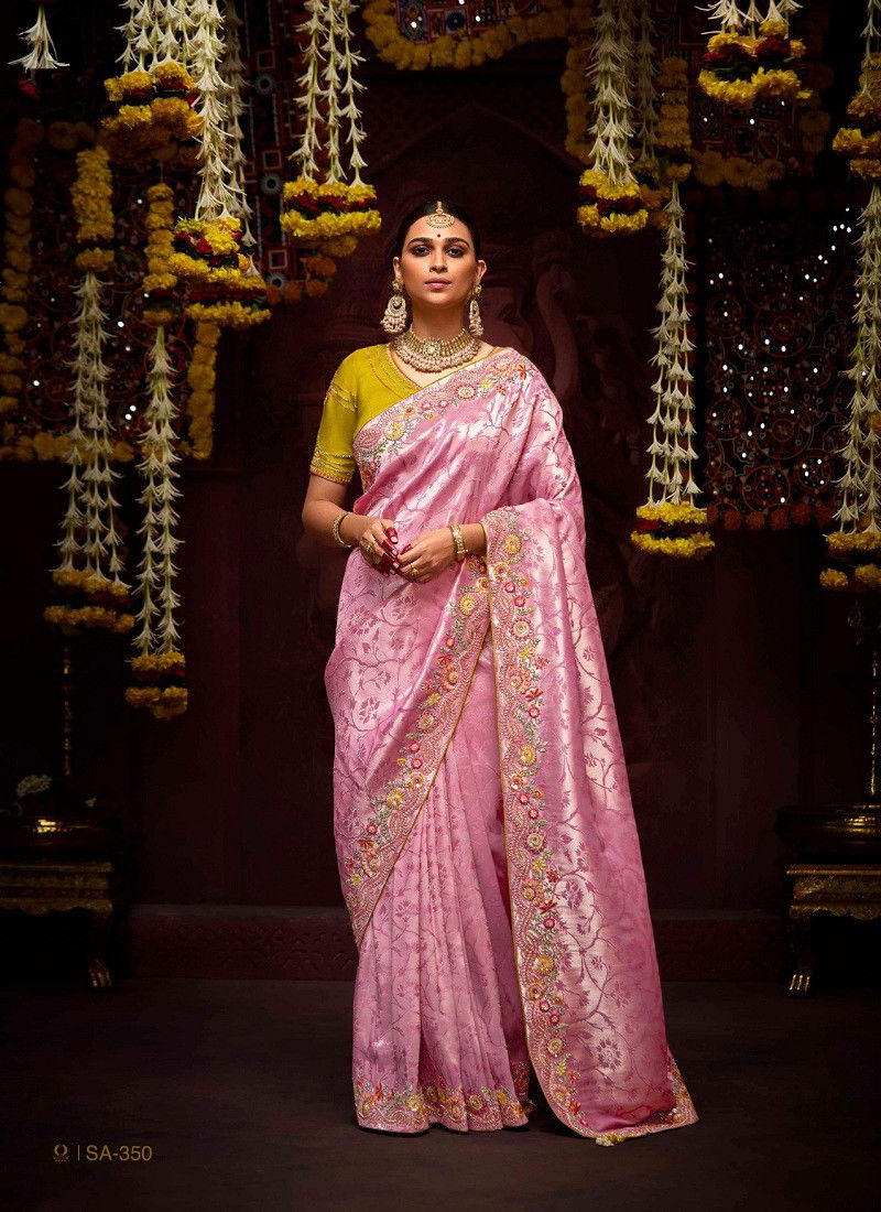 Pink Colour Prasang By Kimora Banarasi Kanjivaram Wedding Wear Saree Orders In India SA-350