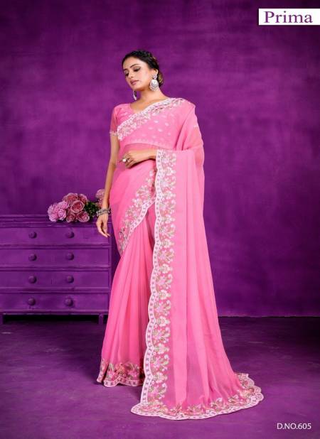 Pink Colour Prima 601 TO 605 Simar Party Wear Saree Wholesale Clothing Suppliers In India 605