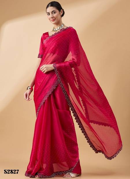 Pink Colour Radha By Mahotsav Organza Stone Work Designer Bulk Sarees Orders In India S2827