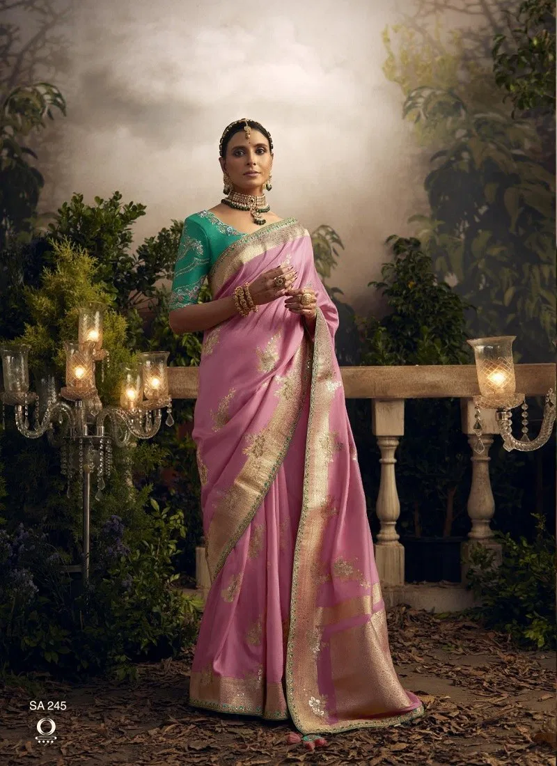 Pink Colour Radha Rani By Kimora Dola Silk Designer Wear Sarees Suppliers In India SA 243