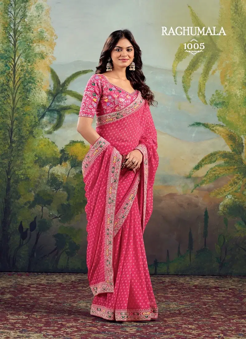 Pink Colour Raghumala By Stavan Georgette Daily Wear Sarees Wholesale Market In Surat 1005