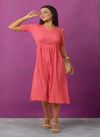 Pink Colour Raisin American Crepe Party Wear Western Midi Dress Catalog OLRF0043
