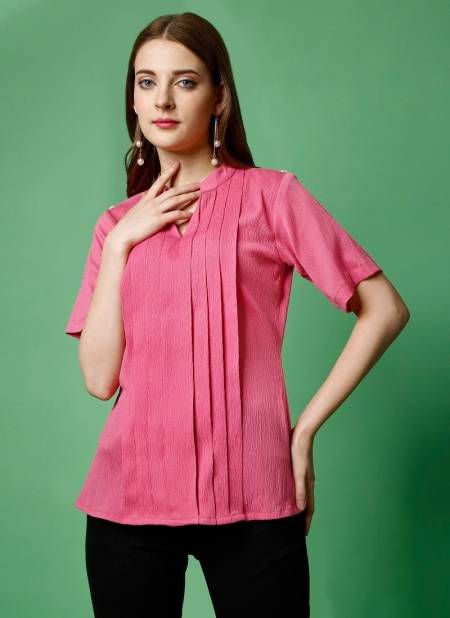 Pink Colour Raisin Women's Casual Polyester Regular Top Western Catalog OLTOP0002