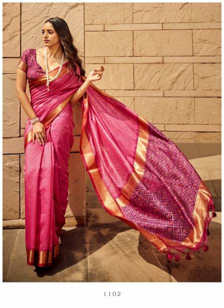 Pink Colour Rajtex 1101 TO 1106 Handloom Weaving Silk Patola Sarees Wholesale Market In Surat 1102