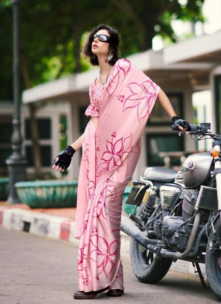 Pink Colour Rare Rabbit By Rajpath Japan Sattin Causal Wear Saree Wholesalers In Delhi 700008