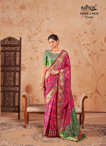 Pink Colour Ridhhi-Siddhi By Rajpath Patola Silk Ocassion Sarees Exporters In India 350006