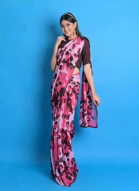 Pink Colour Rihana Coloured By Ashima Georgetee Saree Catalog 7303