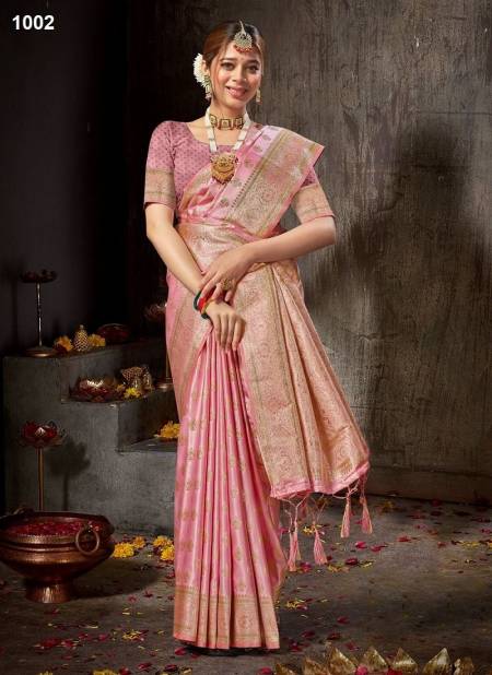 Pink Colour Rishta By Sangam Banarasi Silk Designer Saree Catalog 1002