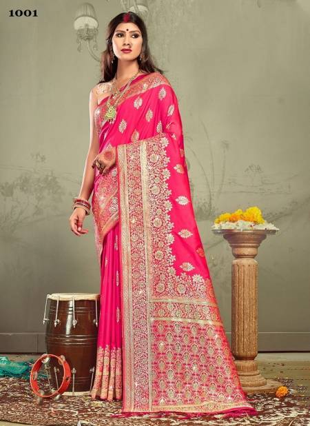 Pink Colour Rohini Silk By Sangam Wedding Sarees Catalog 1001