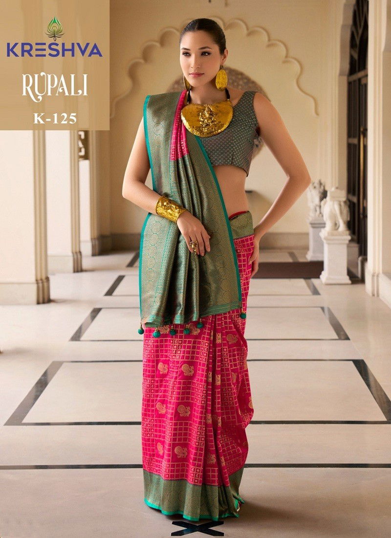 Pink Colour Rupali By Kreshva Banarasi Silk Printed Wholesale Saree Suppliers In Mumbai K-125