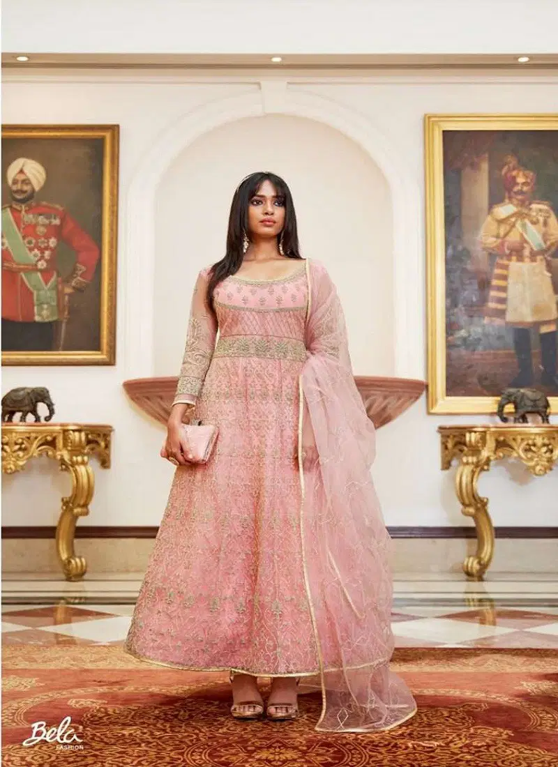 Pink Colour Sabhyata By Bela Wedding Wear Net Anarkali Suit Exporters In India 3011