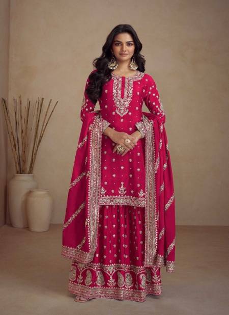 Pink Colour Sadaf By Gulkayra Real Chinon Plazoo Readymade Suits Supplier In India 7466-C