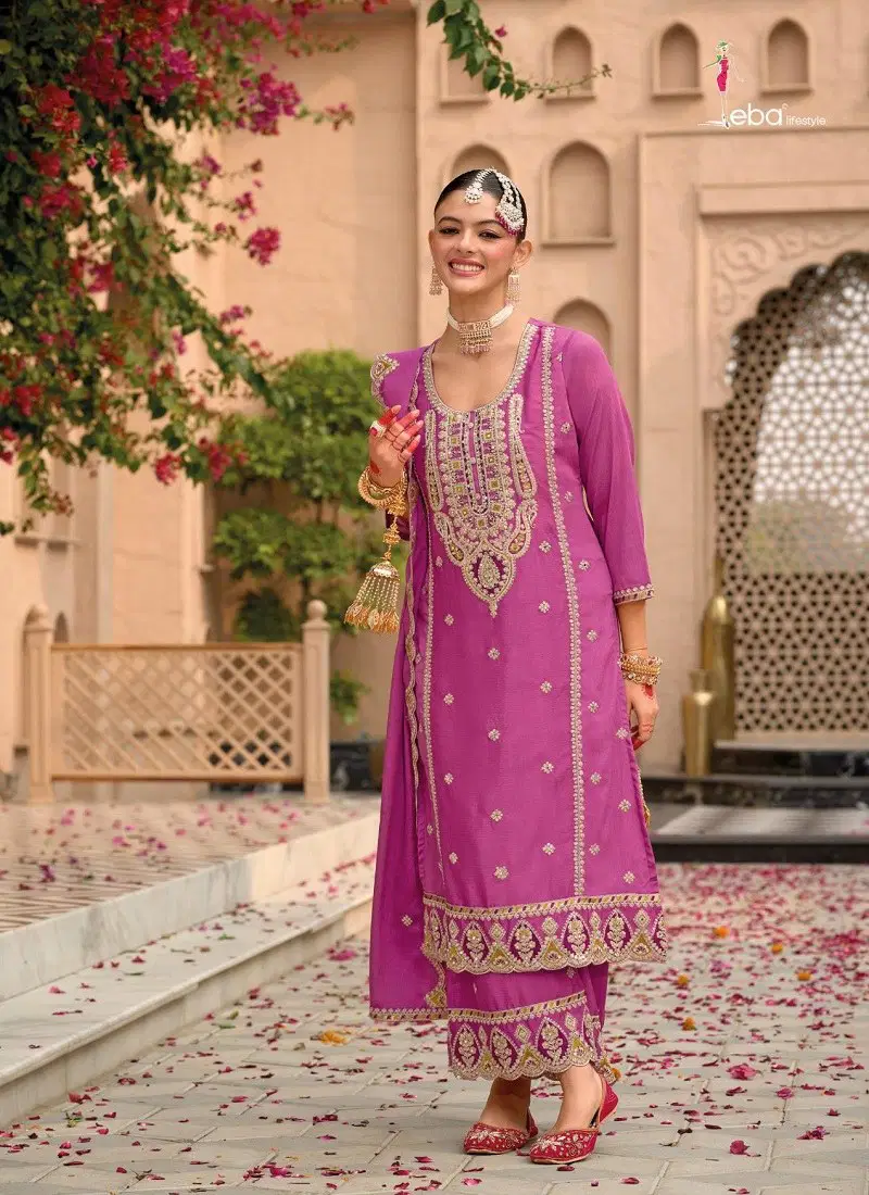 Pink Colour Sahaj By Eba Chinon Wedding wear ReadyMade Suits Exporters In India 1772