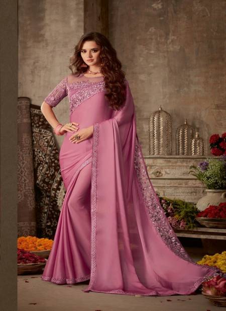 Pink Colour Sandalwood By Tfh Miracle Silk Designer Saree Catalog 607