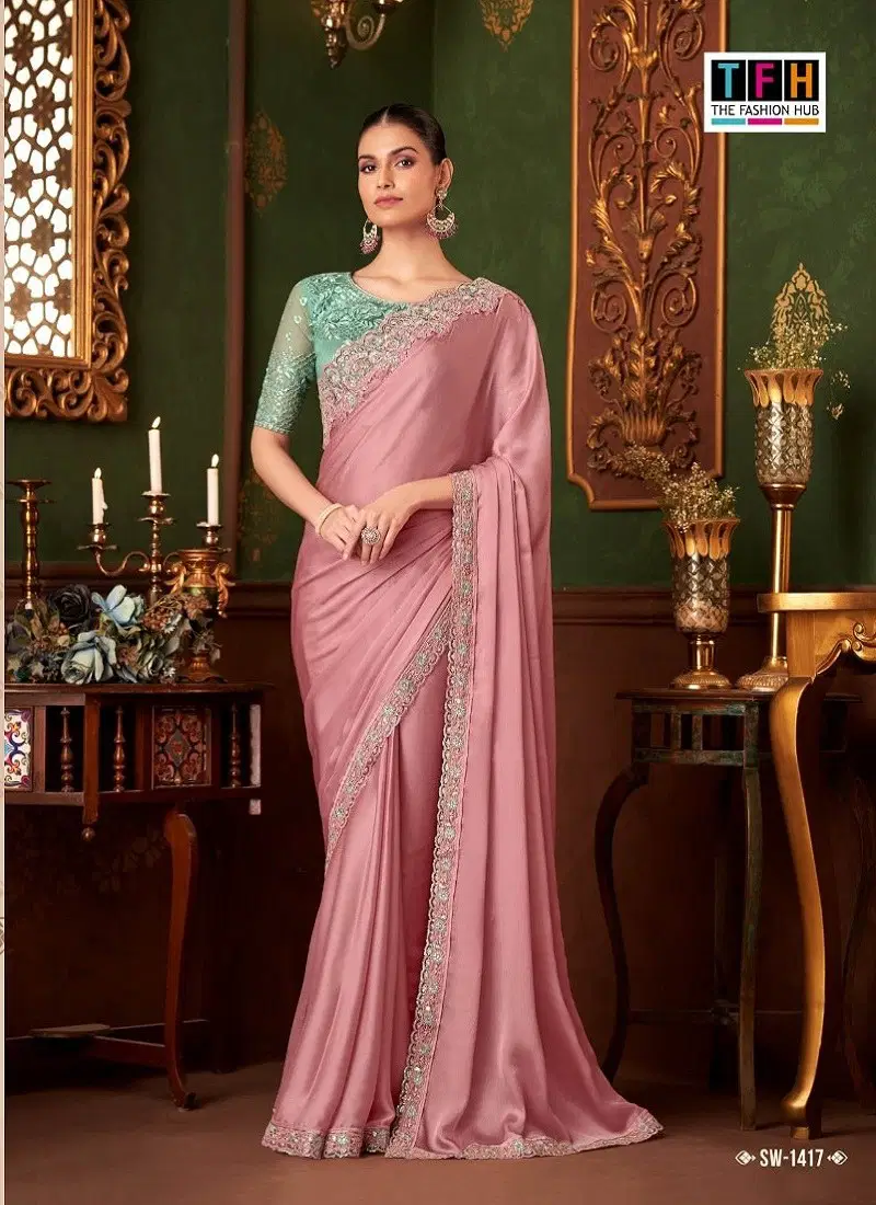 Pink Colour Sandalwood Vol 14 By TFH Designer Party Wear Saree Wholesale Online SW 1417