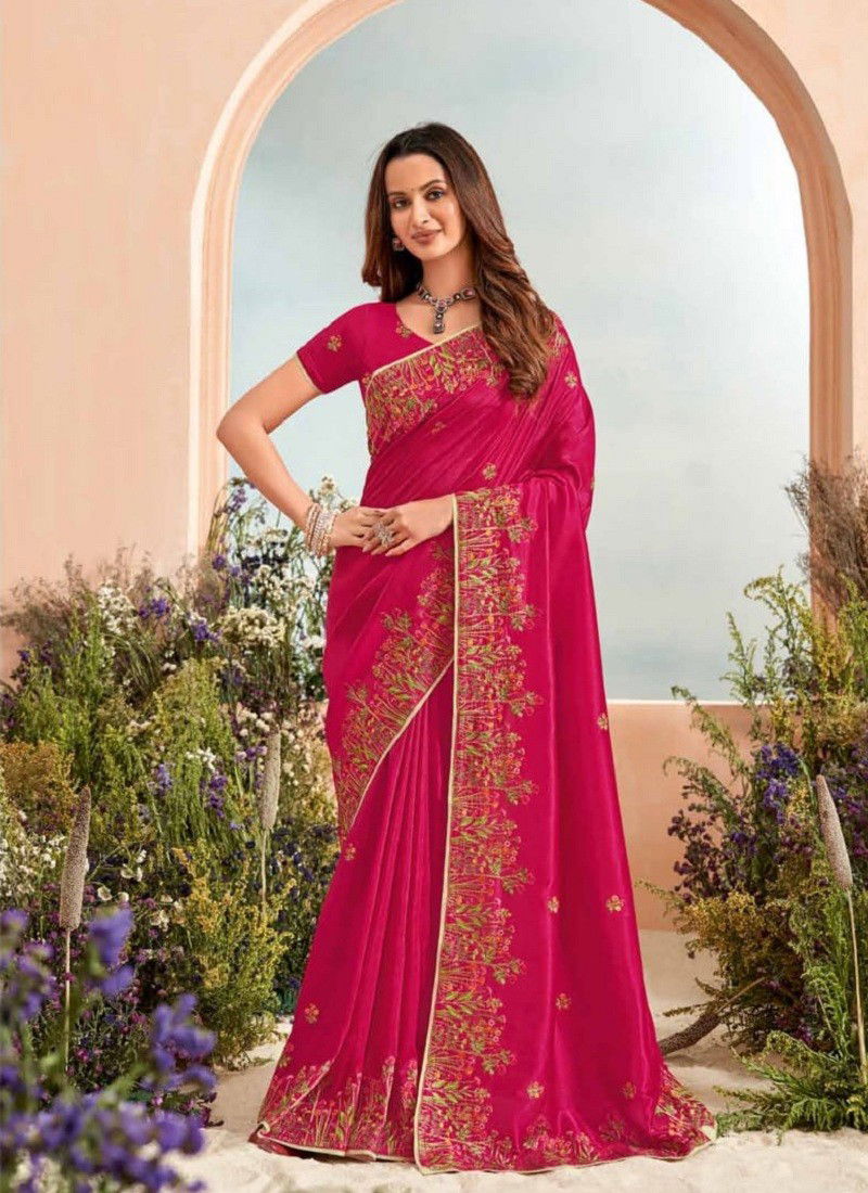 Pink Colour Sandhya By Vipul Silk Wedding Wear Saree Online Wholesale 79904A