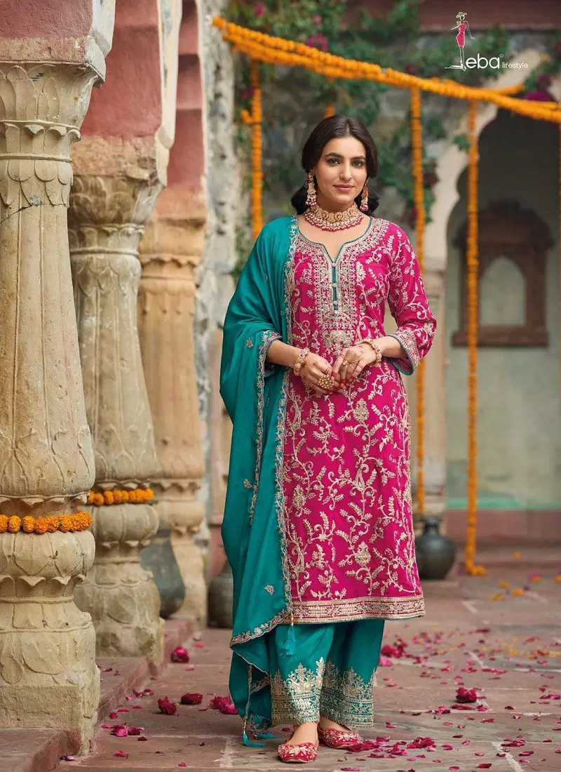 Pink Colour Sangit By Eba Chinon Wedding wear Ready Made Suits Orders In India 1787