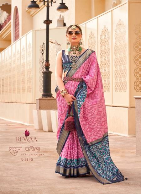 Pink Colour Shagun Patola By Rewaa Silk Designer Saree Catalog R 1140