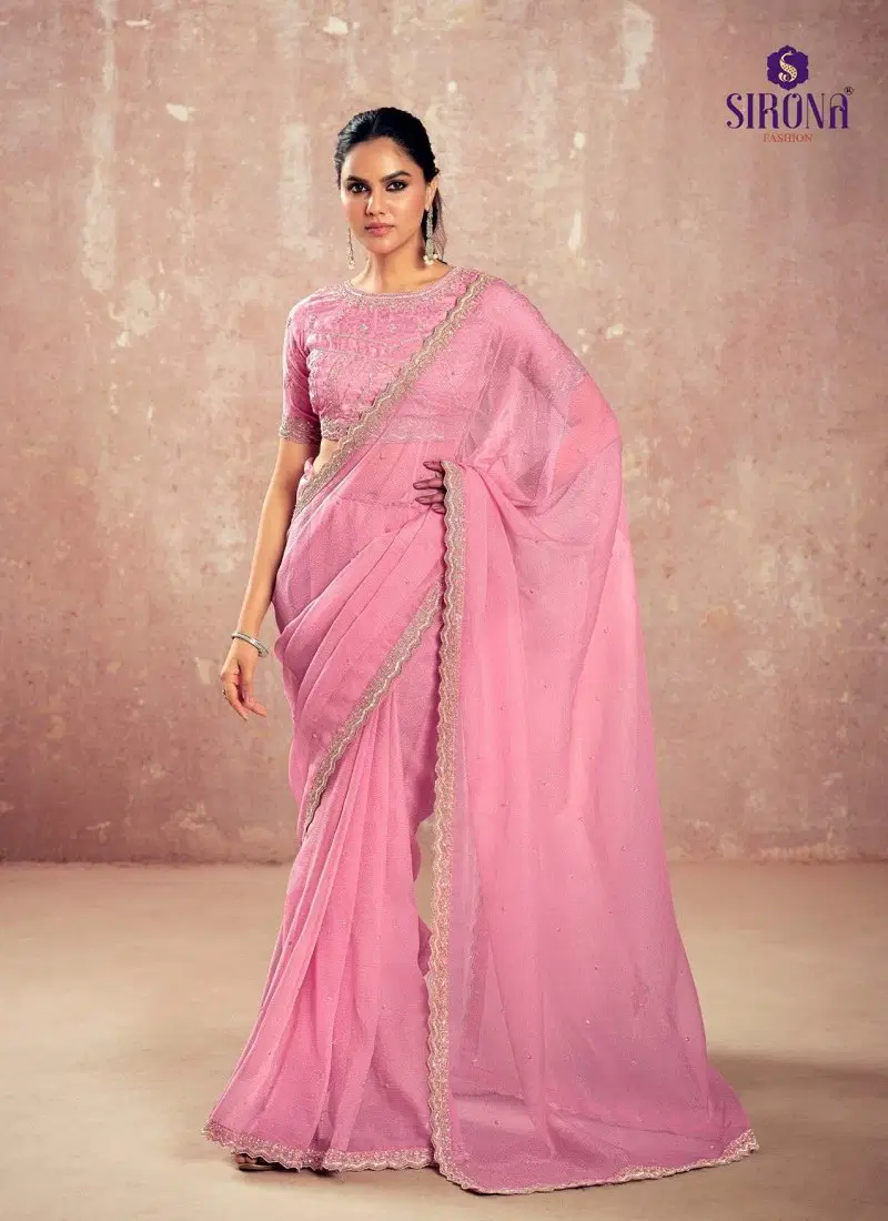 Pink Colour Shamika By Sirona Chiffon Designer Party Wear Sarees Orders In India 1003