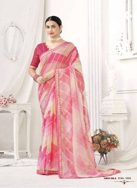 Pink Colour Shivika By Shubh Shree Chiffon Designer Saree Catalog 1002