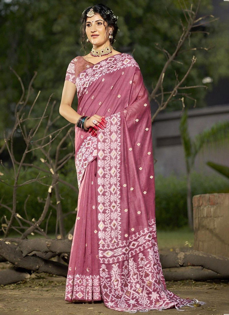 Pink Colour Silver Linen Cotton By Bunawat Designer Wedding Saree Suppliers In India 1005