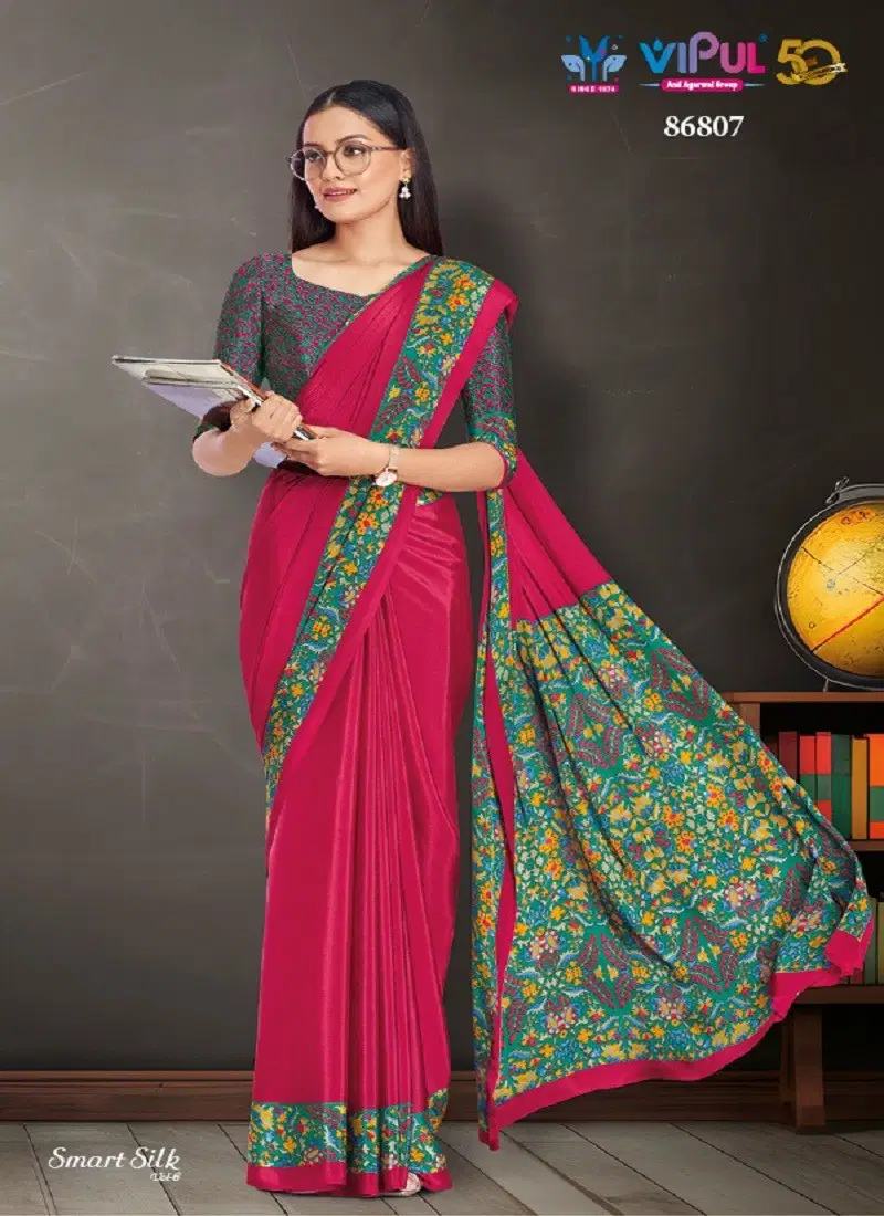 Pink Colour Smart Silk Vol 6 By Vipul Crepe Uniform Wear Saree Exporters In India 86807