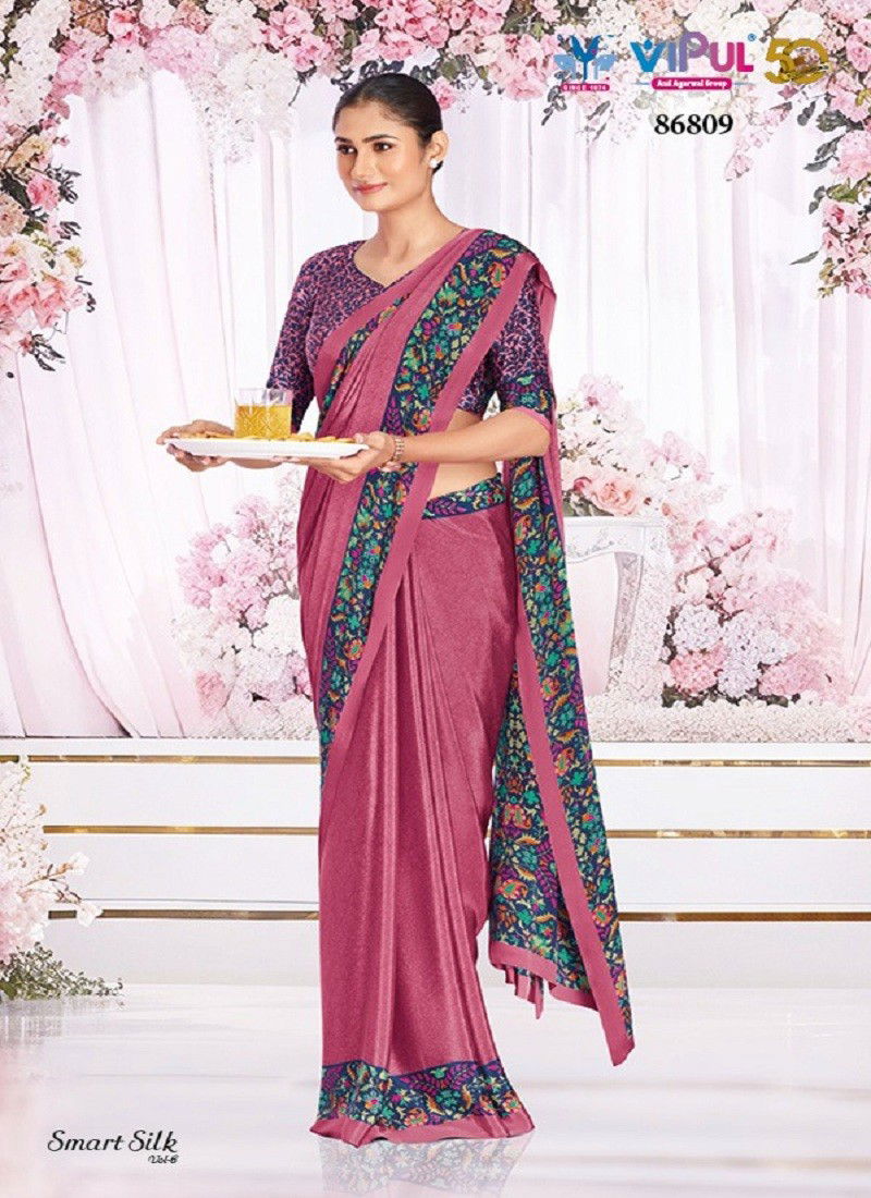 Pink Colour Smart Silk Vol 6 By Vipul Crepe Uniform Wear Saree Exporters In India 86809