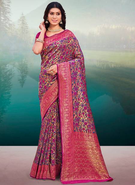 Pink Colour Sonpari Silk Colors Sangam Wholesale Banarasi Silk Sarees Catalog 3513