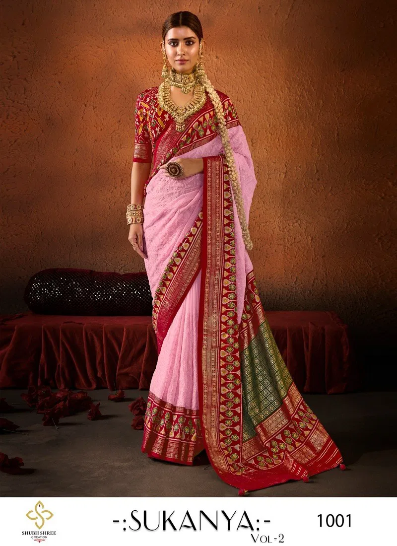 Pink Colour Sukanya Vol 2 By Shubh Shree Georgette Silk Chickankari Saree Wholesale Online 1001