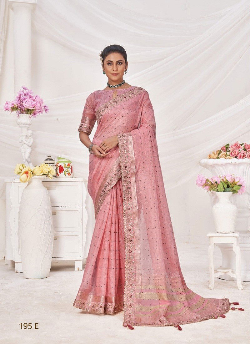 Pink Colour Sumitra 195 A To H Banarasi Jari Silk Designer Bulk Saree Orders In India 195 E