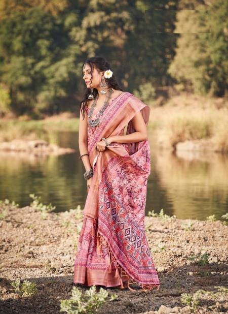 Pink Colour Sumitra By The Fabrica Printed Saree Catalog 32002