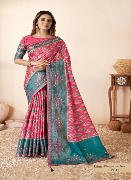 Pink Colour Swasti By Mahotsav Gajji Bhagalpuri Silk Designer Saree Catalog 43315
