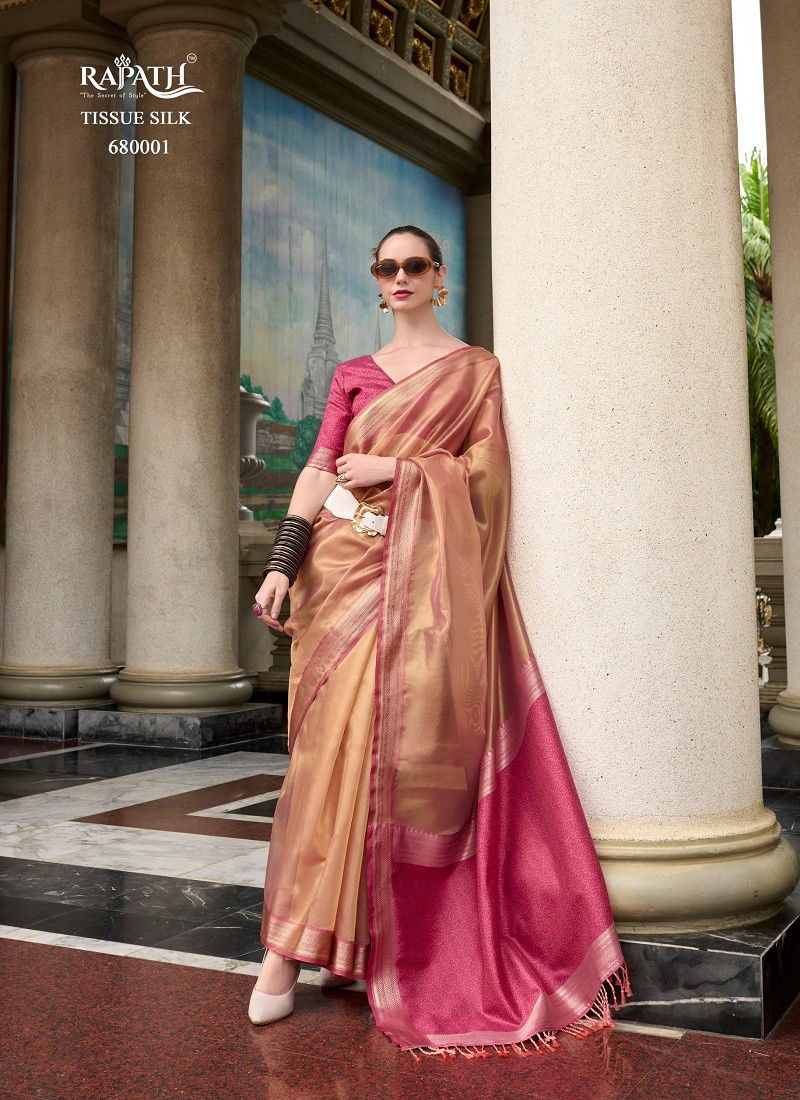 Pink Colour Titan Silk By Rajpath Tissue Casual Wear Saree Suppliers In India 680001