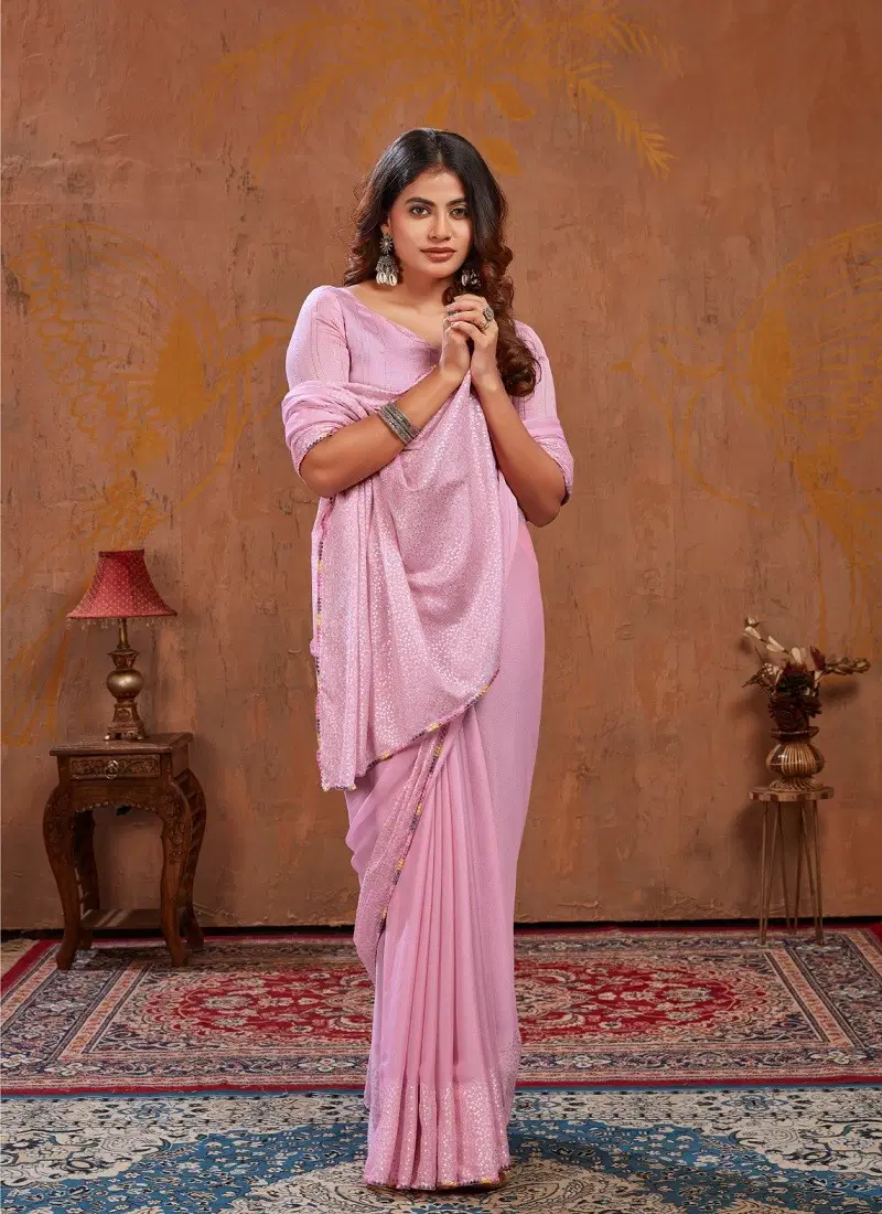 Pink Colour Triva By Dhaga Moss Stich Foil Daily Wear Saree Orders In India 1002