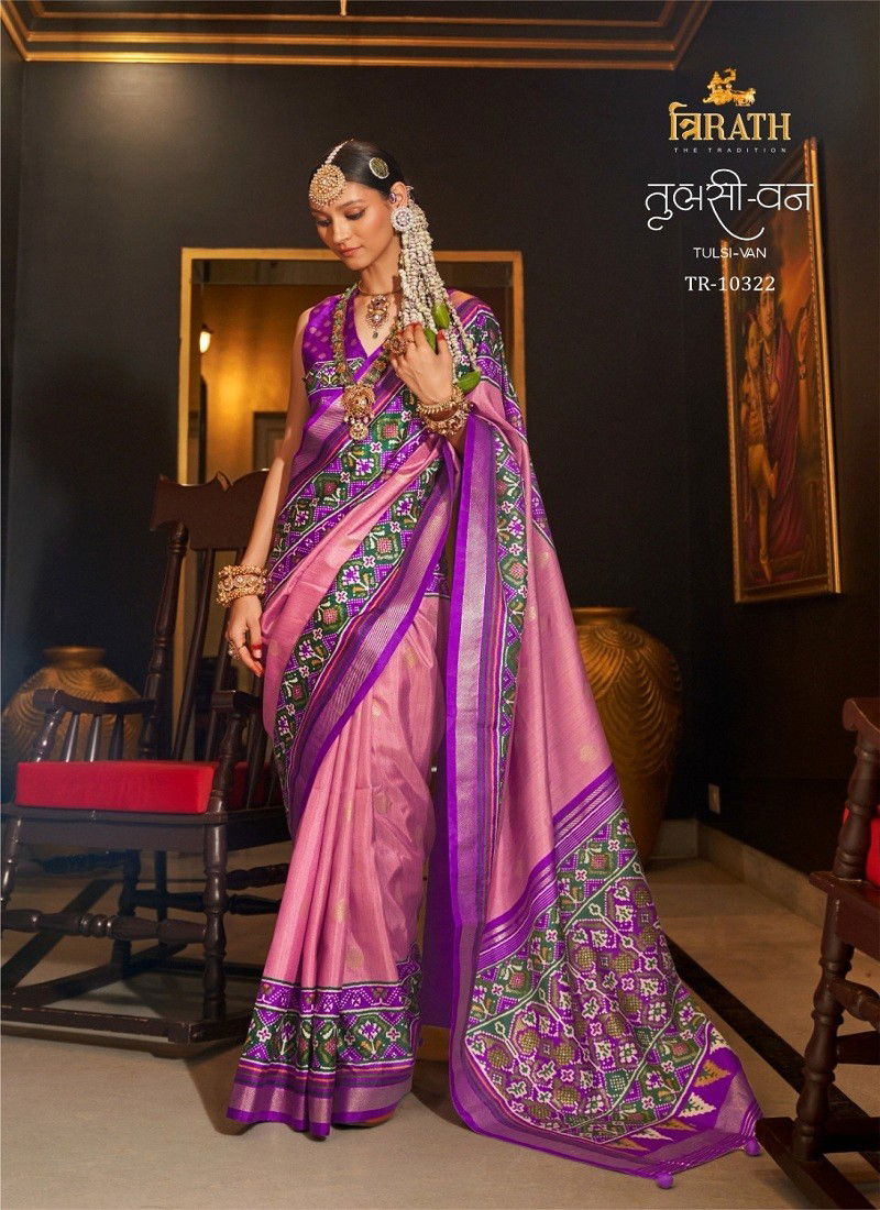 Pink Colour Tulsi-Van By Trirath Mercerized Sigma Silk Printed Saree Exporters In India 10322