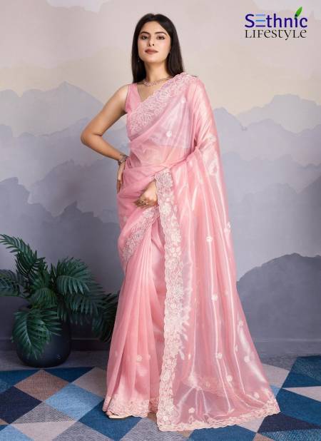 Pink Colour Twillora By Sethnic Embroidery Party Wear Wholesale Saree In India 39002