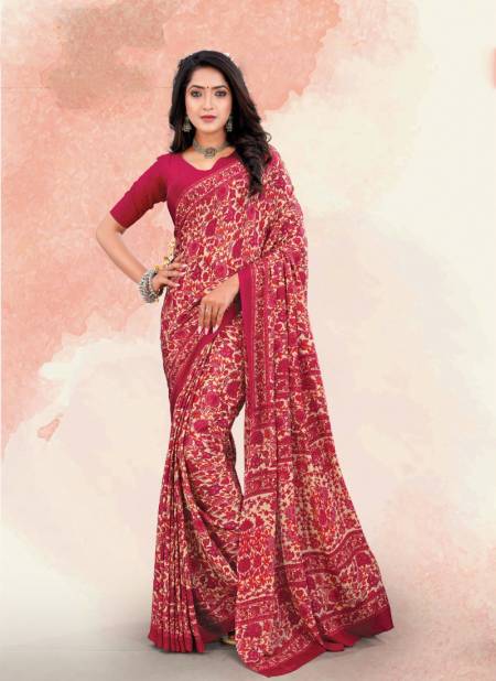 Pink Colour Uniformity By Sushma Printed Sarees Catalog 2104 A