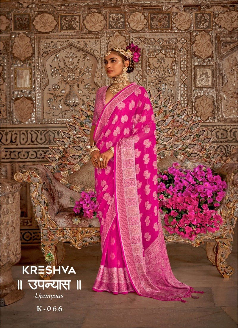 Pink Colour Upanyaas By Kreshva Georgtte Wedding Wear Saree Suppliers In India K-066