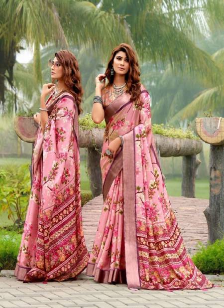 Pink Colour Vaani By Mahamani Creation Tussar Silk Printed Designer Saree Catalog 3007