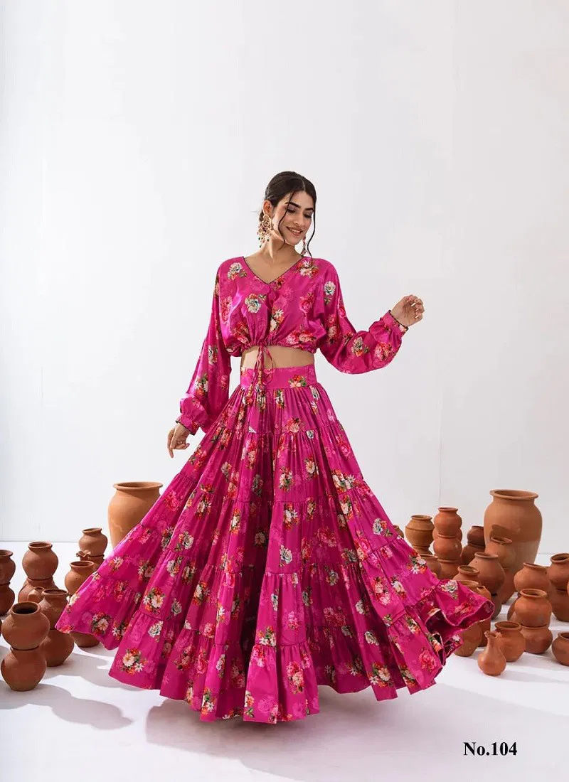 Pink Colour Vallari Vol 1 By Lucaya Chinon Printed Indo Western Wedding Lehenga Choli Wholesale Online 104