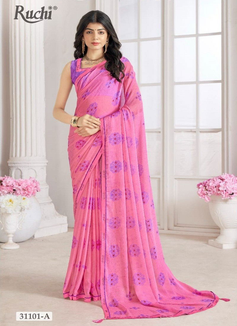 Pink Colour Vanilla Vol 5 By Ruchi Daily Wear Printed Chiffon Sarees Wholesale Online 31101 A