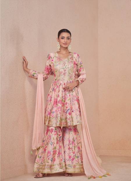 Pink Colour Vanshika By Gulkayra Chinon Printed Sharara Readymade Suits Wholesalers In Delhi 7472 D