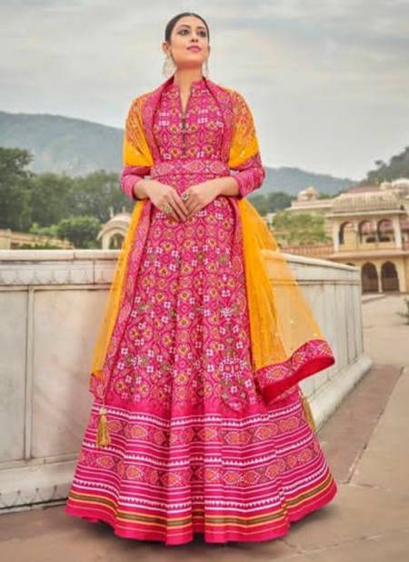 Pink Colour Virasat Patola Party Wear Wholesale Gown Catalog 9003
