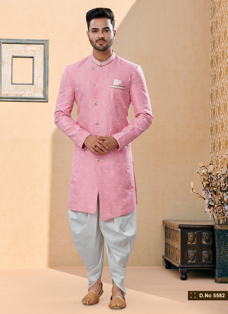 Pink Colour Vol 14 Party Wear Mens Sherwani Wholesale Shop In Surat 5582