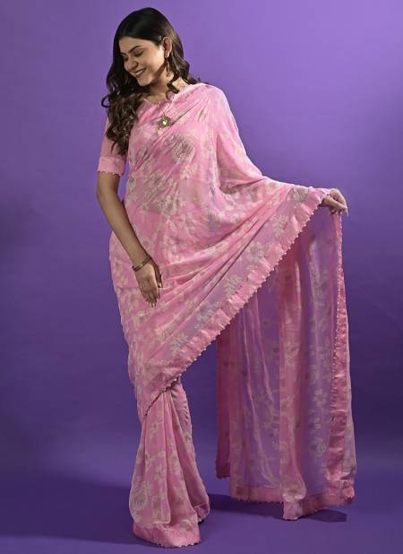 Pink Colour White Ink Fancy Wear Wholesale Designer Sarees 6702