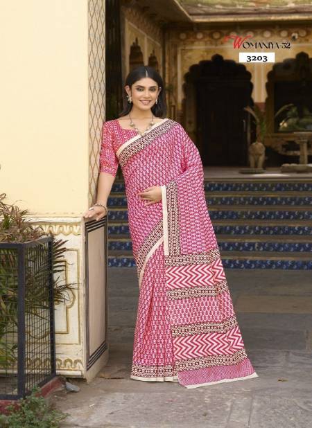 Pink Colour Womaniya Vol 32 By Apple Daily Wear Printed Bhagalpuri Saree Suppliers In India 3203