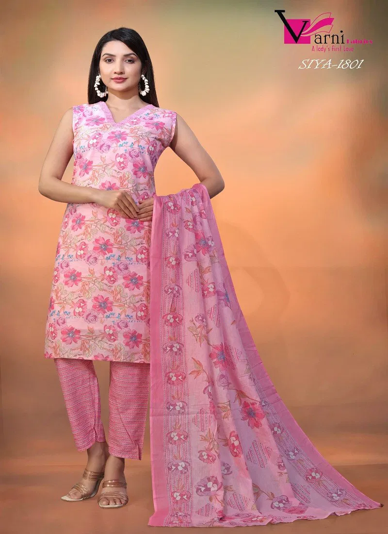 Pink Colour Zeeya Siya By Varni Cambric Cotton Kurti With Bottom Dupatta Wholesale Online 1801